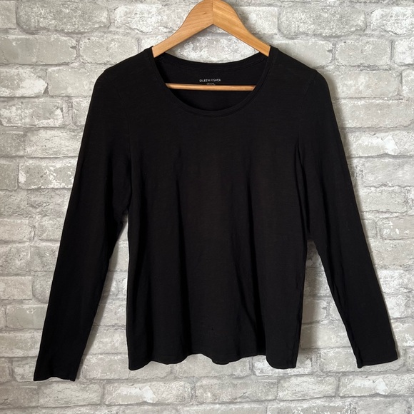 **FLAWED** Eileen Fisher Women's Petite Small Black Long Sleeve Tshirt Basic - Picture 1 of 7